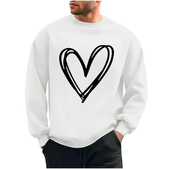 Kaemgyyd Men's Casual Crewneck Sweatshirt Valentine's Day Heart Long Sleeve Basic Pullover Spring Fashion Clothes