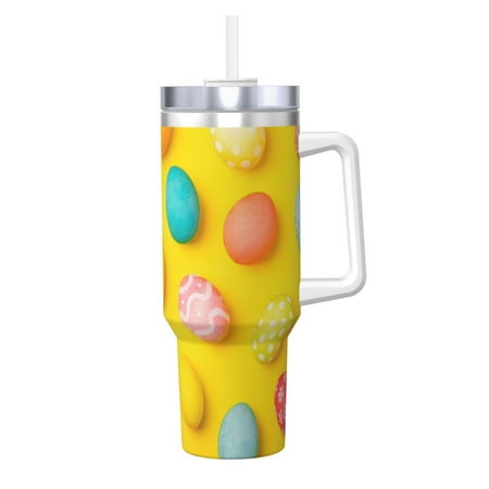 

Fuzoiu Easter eggs (2) Print 40OZ Ice Bully Stainless Steel Insulated Cup with Handle and Straw - Perfect for Travel and Sports