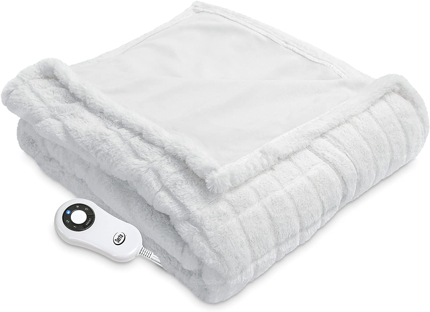 Serta Rabbit Faux Fur Electric Heated Warming Throw Blanket Ivory