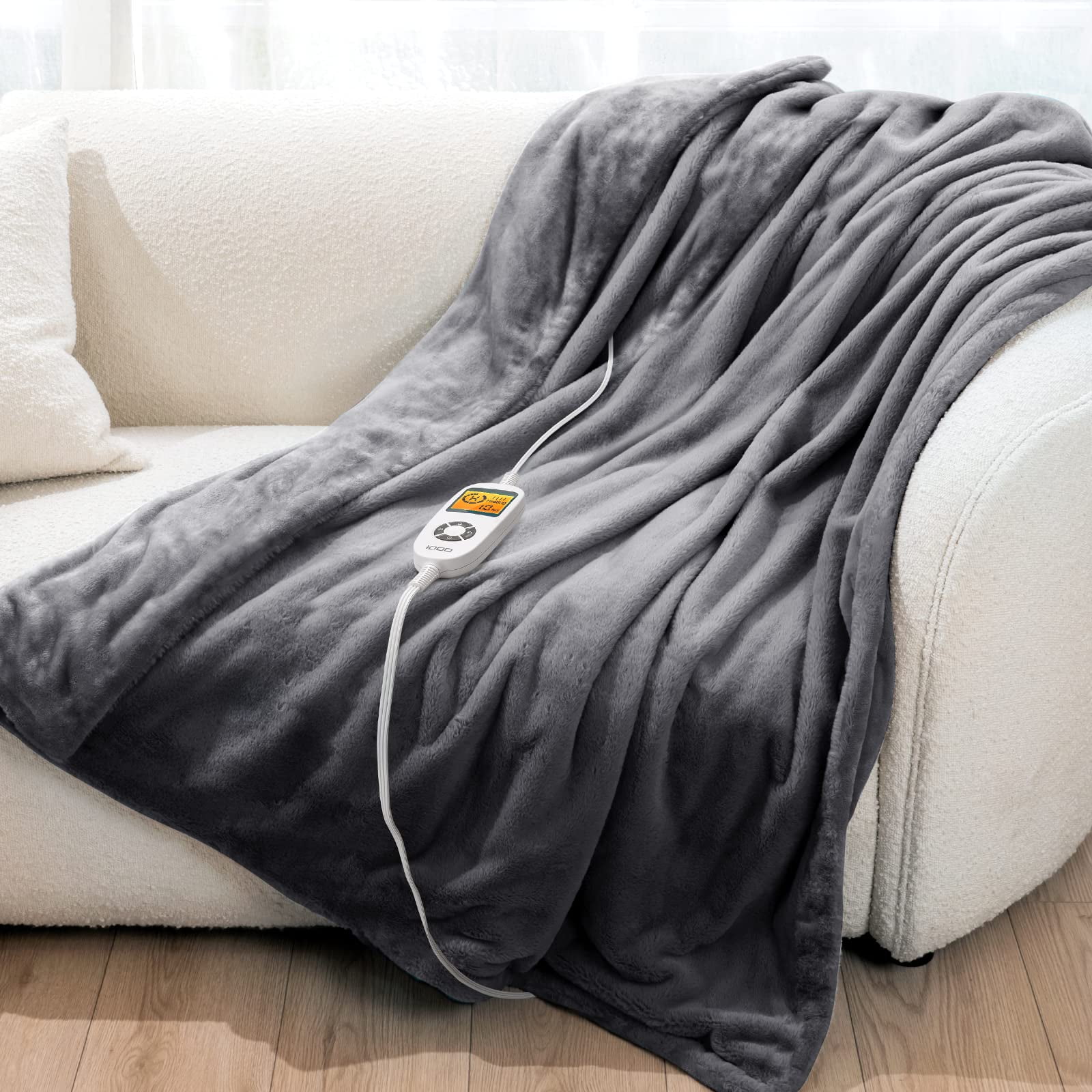 iDOO Electric Blanket Throw, 10 Heating Levels u0026 1-10H Auto Off Heated  Blanket, Ultra Soft Double-Side Flannel, Super Fast Heating Blanket 50x  60, ETL Certified, HD Display, Gifts for Women, Grey -