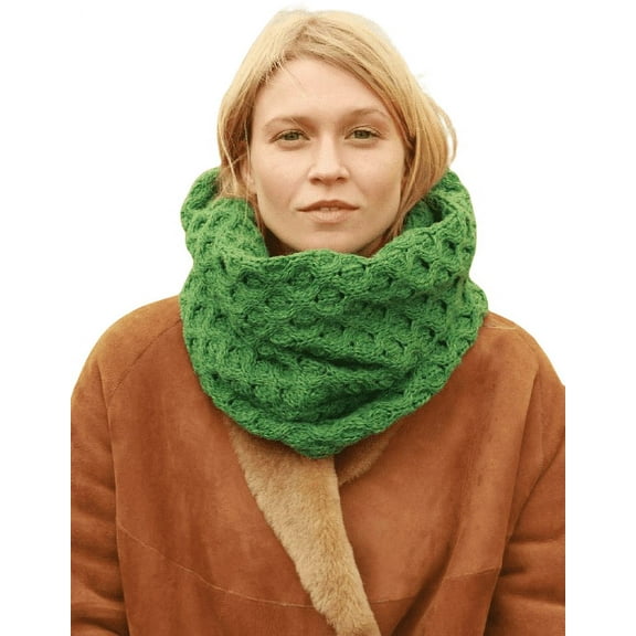 Aran Woollen Mills Irish Snood Scarf 100% Premium Merino Wool Honeycomb Knitted 21 in x 14.5 in Made in Ireland