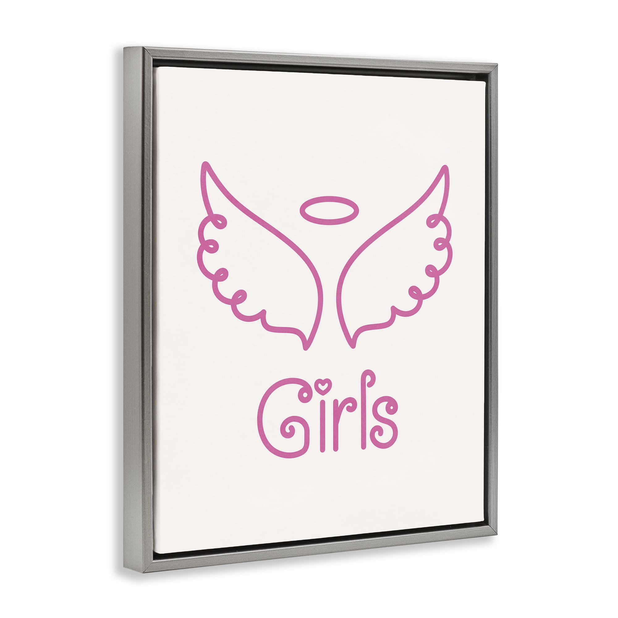 Stupell Industries Minimal Angel Girls Text & Numbers Painting Gray Floater Framed Canvas Art Print Wall Art, 25 x 31