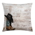 thumbnail image 1 of Western Throw Pillow Cushion Cover, Traditional Rodeo Cowboy Hat and Cowgirl Boots Retro Grunge Background Art Photo, Decorative Square Accent Pillow Case, 24" X 24", Brown Black, by Ambesonne, 1 of 1