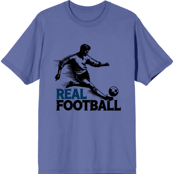 "Real Football" Sports Back to School Adult Blue Crew Neck Short Sleeve Tee-Medium