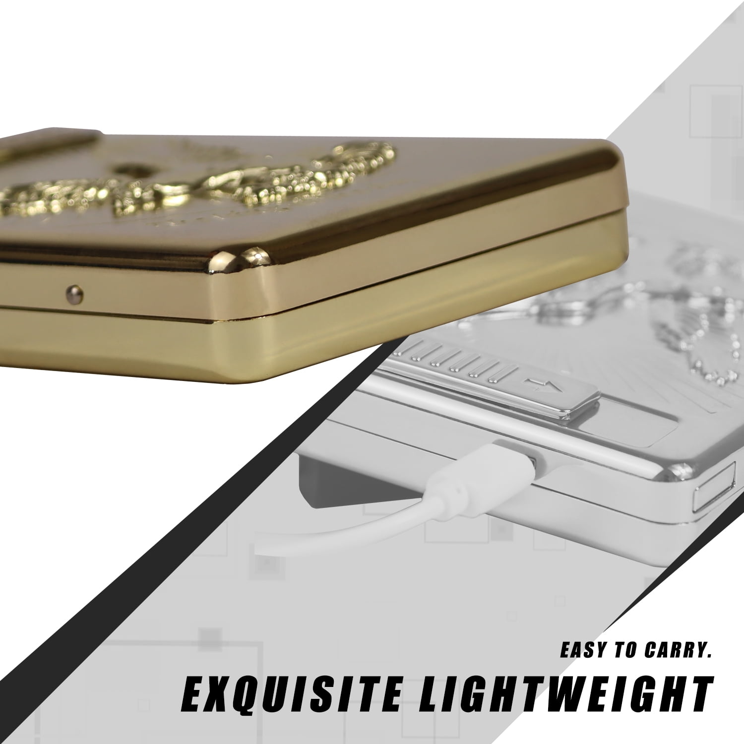 20 PCS Set Metal Cigarette Case Holder Arc Lighter with 3D Eagle Design Rechargeable Electric Arc Lighter Case Windproof Flameless USB Cigarette Case Lighter (Gold)