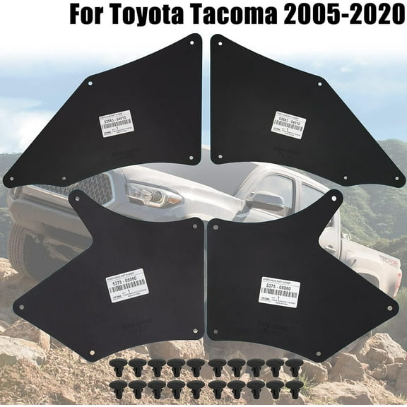 4x Car Fender Liner for Toyota Tacoma N220 N240 N250 N260 N270 N300 2005-2020 Mud Flaps Splash Guards Mudflap Apron Seal OE# 5375-05060 537505060 53883-04010 5388304010 W/Clips 9046710186