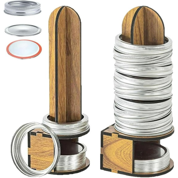 Canning Lid Holder Rack, Wood Mason Jar Lids and Rings Organizer, Space-Saving Kitchen Storage Rack for Regular & Wide Mouth Canning Jar Accessories, 2-Pack for Double Storage