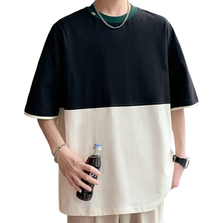 Men's Casual Color Block Short Sleeve T-Shirt - Loose Fit Summer