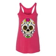 thumbnail image 2 of Wild Bobby Day Of The Dead Sugar Skull Pop Culture Women Tri-Blend Racerback Tank Top, Shocking Pink, Small, 2 of 5