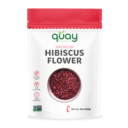 Quay Naturals Hibiscus Flowers, Flor de Jamaica - Cut & sifted - Pure & Natural Roselle Flowers for Teas, Smoothies & Baking - Hibiscus sabdariffa Flowers - Non GMO (8 Ounce)