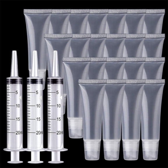 22Pcs Soft Empty Lip Gloss Tubes,Tutuviw Clear Lip Gloss Containers,Refillable Empty Tubes with 3pcs Free 20ml Plastic Syringes,Cosmetic Squeeze Tubes for DIY Lip Gloss,DIY Lip Gloss Base
