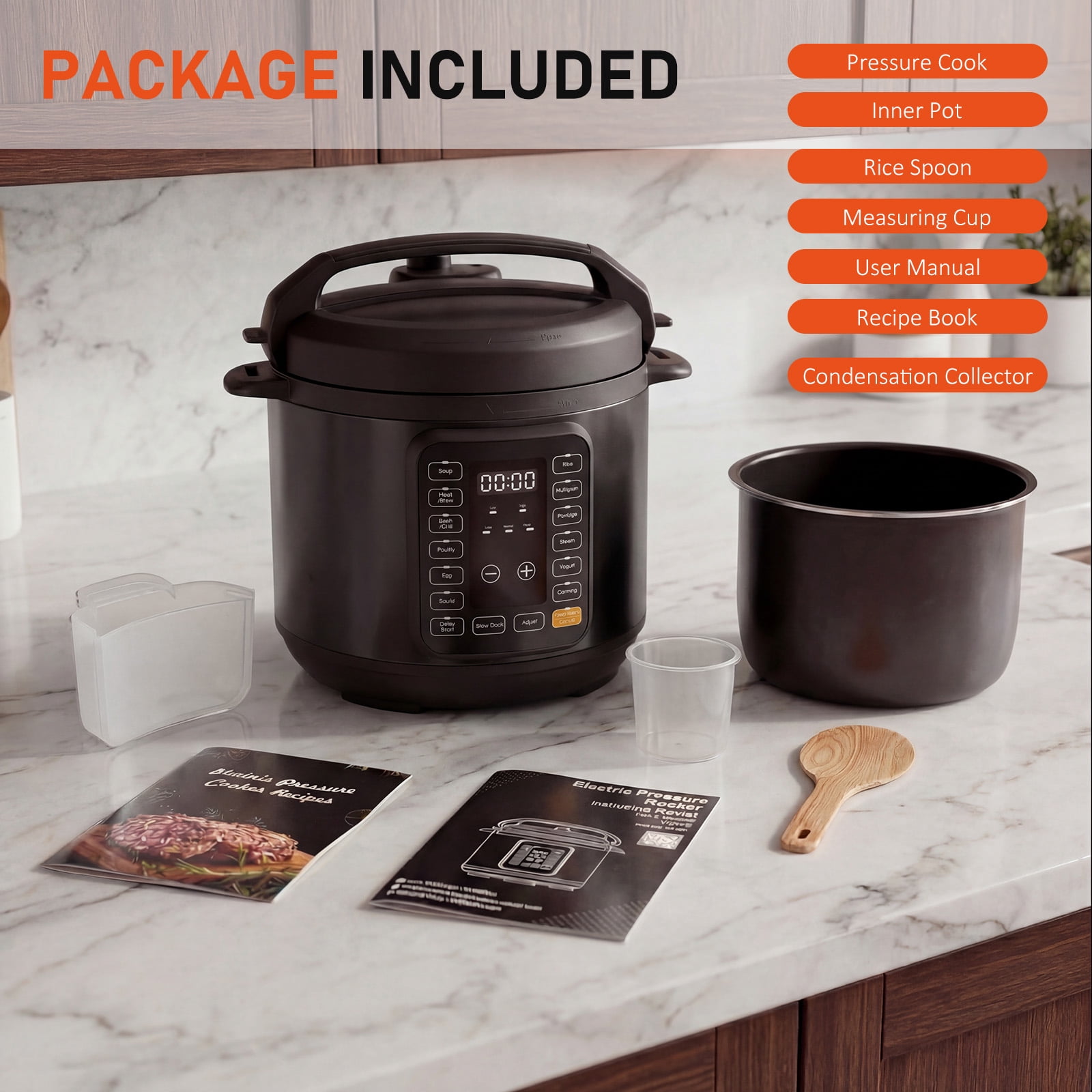 EDX Instant Cooker 8 Quart Electric Pressure Cooker Multi-Function Features & Stainless Steel Pot, Black