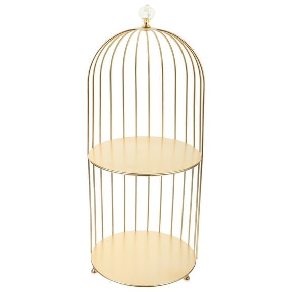BESTOYARD Golden Bird Cage Cake Stand Makeup Organizer with Ample Storage for Cosmetics
