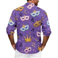 thumbnail image 4 of LNZGNM Mardi Gras Dress Shirts Lapel Mask Printed Button Up Shirts Big and Tall Long Sleeve T-Shirt Fashion Mardi Gras Top,Light Purple 2XL, 4 of 6