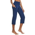 thumbnail image 2 of BALEAF Womens Yoga Capri Pants High Waist Capri Leggings with Pockets Wide Leg Crop Exercise Workout Summer Pants Navy Blue L, 2 of 6