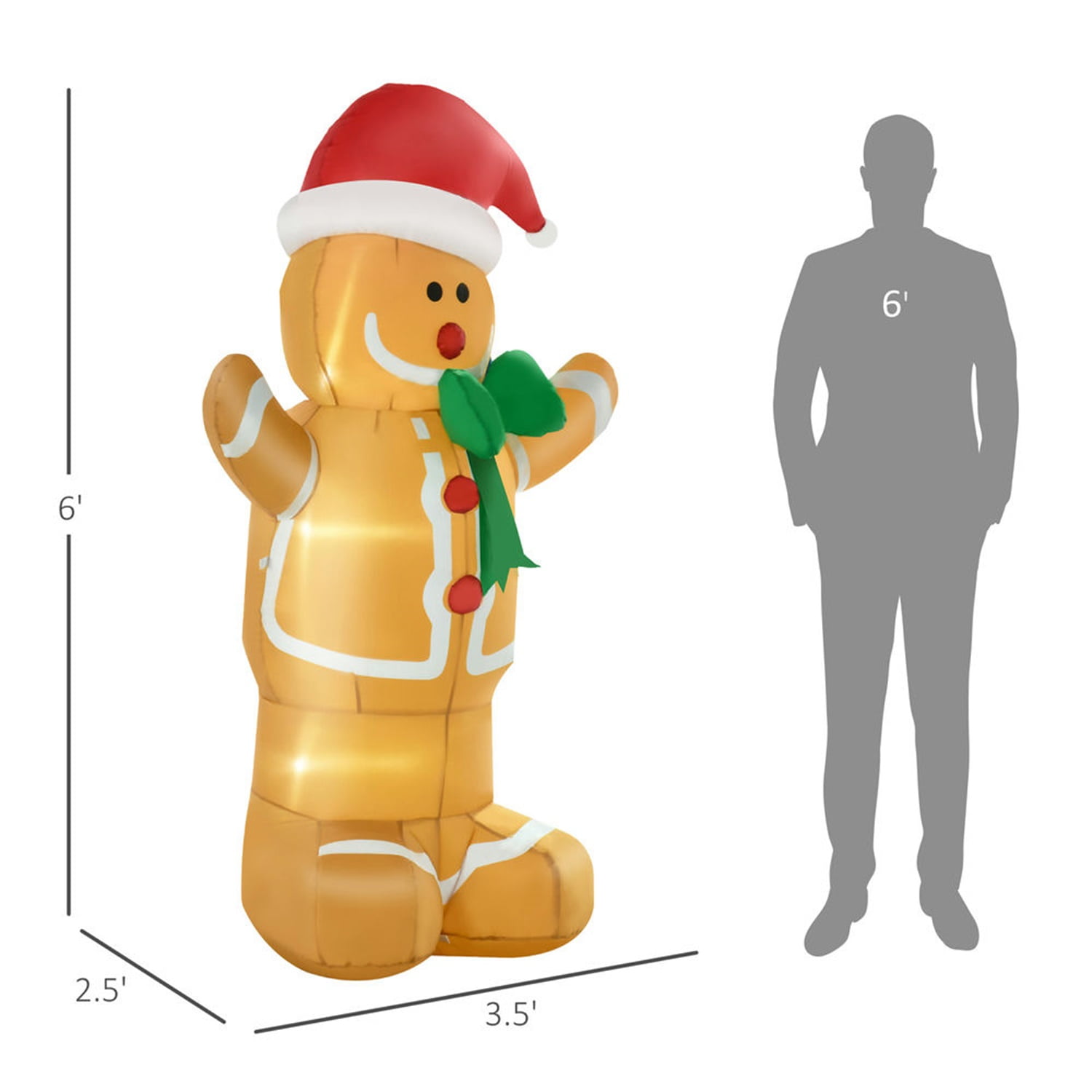 Hommoo Decorations,6ft Christmas Inflatable Gingerbread Man, Outdoor Blow-Up Yard Decoration with LED Lights Display,Multi-colored