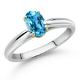 thumbnail image 2 of Gem Stone King 925 Sterling Silver and 10K Yellow Gold Swiss Blue Topaz Solitaire Engagement Ring for Women (1.00 Cttw, Oval 7X5MM, Gemstone November Birthstone, Available in Size 5, 6, 7, 8, 9), 2 of 4