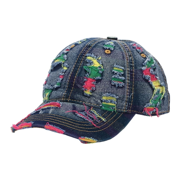 Colorful Thread Distressed Denim Baseball Cap
