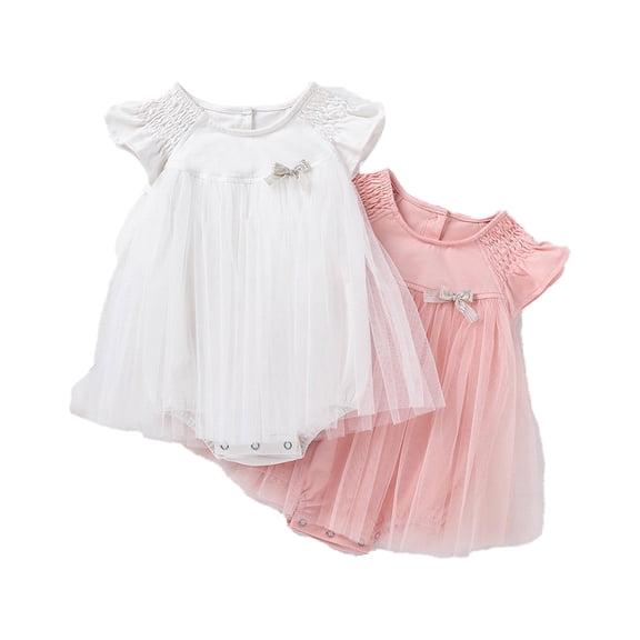 LYMAYTER ‌‌Baby Girl Smocked Romper Bubble Bodysuit Mesh Tulle Princess Dress Cake Smash Outfit‌ 3-24M‌‌‌