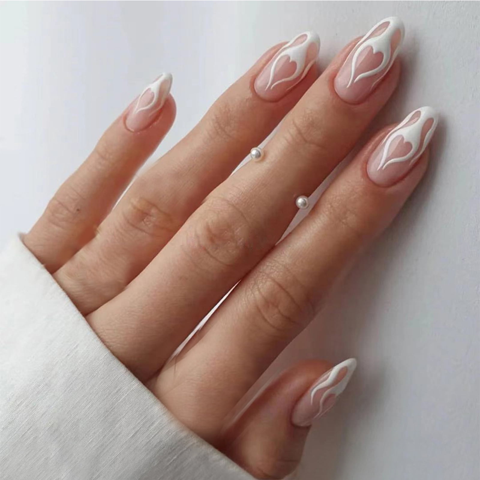 Buy Secret Lives designer artificial nails extension transparent nail with  white color design on the top 24 pieces set with manicure kit convenient  than manicure Online at Low Prices in India -
