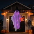 thumbnail image 6 of VORJELT 1.5M Hanging Ghost with Pumpkin Candy Bag - LED Light-Up Outdoor Halloween Decor, Spooky Porch Ornament for Yard and Party White, 6 of 7