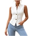 thumbnail image 3 of Uaswgudfs Women's Textured Sleeveless Blazer Vest Stand Collar Button Down Slim Fit Waistcoat, 3 of 7