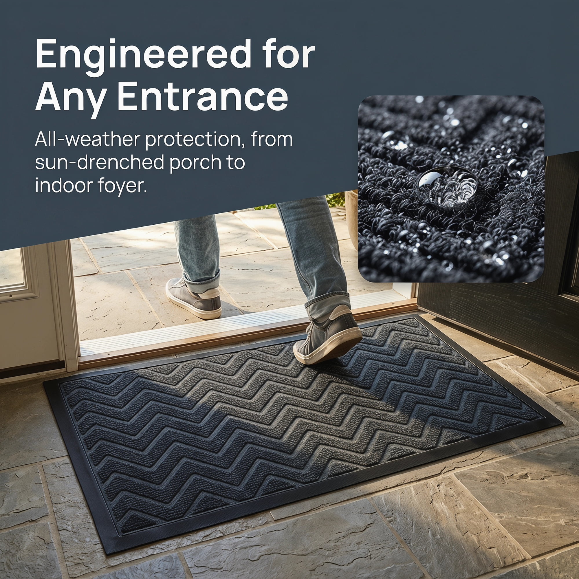 Unique Bargains Waterproof Non-Slip Geometric Scraper Mat Dark Grey 30" x 18"