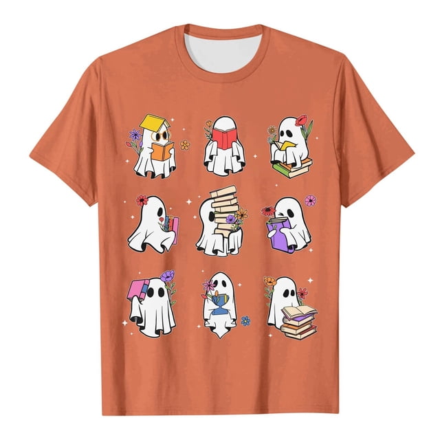 T-Shirt de Lecture Mignon pour Dames d'Halloween, Manches Courtes, Décontracté, Intéressant, Généreux