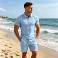 thumbnail image 4 of GrmtClth Mens Summer Collared Outfit Set Plain Short Sleeve Polo Shirt and Loose Shorts Casual Streetwear with Adjustable Waist Sky Blue M, 4 of 6