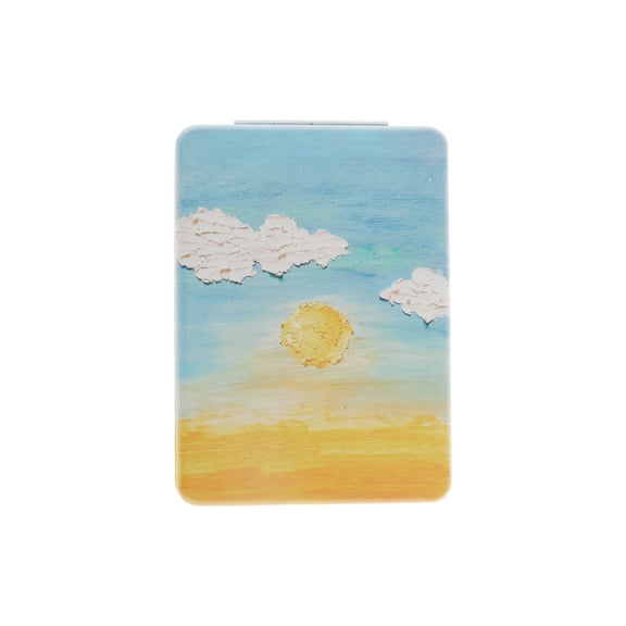 Unique Bargains 1 Pc Women Rectangular Hand-drawn Makeup Mirror for Travel Vacation Blue Yellow Metal PU Glass