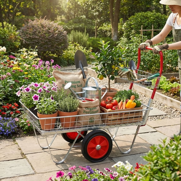 S-HOME Duty Garden Centre Trolley with Easy-Glide Wheels, Functional Storage Cart for Outdoor and Lawn Tools