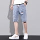 thumbnail image 3 of Pantalones cortos de mezclilla lavados estilo vintage para hombre, estilo hip hop, holgados, con cintura elástica y combinables, de corte medio, 3 of 5