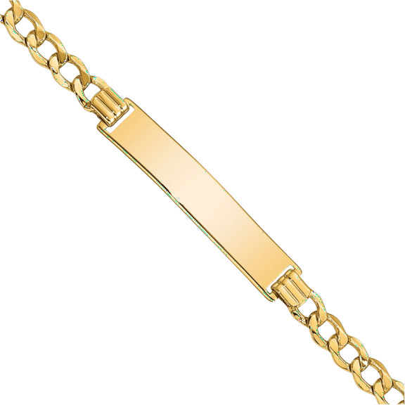 14K Solid Yellow Gold Curb Link 6.75mm Name Bar Identification ID Bracelet