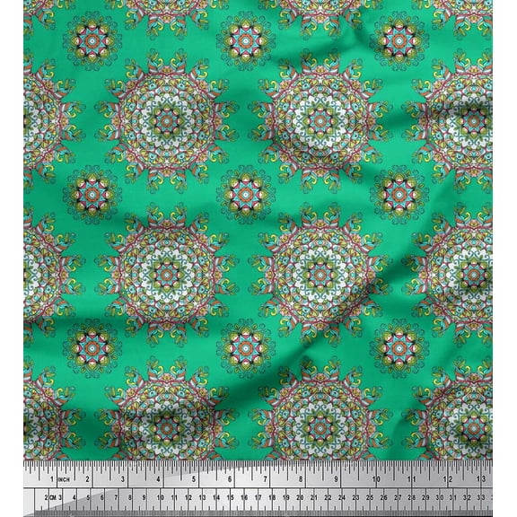 Soimoi Cotton Poplin Fabric Artistic Flower Mandala Print Fabric by The Yard 56 Inch Wide