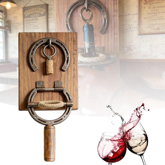 Horseshoe Wine Opener, Wall Mounted Horseshoe Bottle Opener, Rustic Horseshoe Design Decor & Tool, Manual Wine Opener Gift for Home Bar Man Cave Wine Lovers