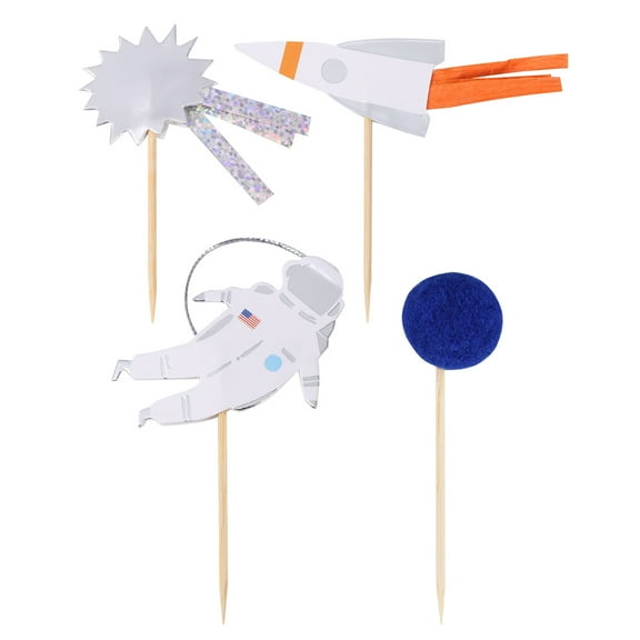 Raindrops Space Theme Cake Toppers 24pcs Paper Picks for Birthday Cake Decoration Multi Color Creative Design