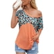 thumbnail image 5 of Camiseta de mujer de manga corta, cuello redondo, estampado, empalme, camiseta informal, naranja, S Noticed AP001236-13, 5 of 7