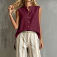 thumbnail image 4 of cocolona Summer Linen Tank Tops for Women Sleeveless Crew Neck Button Shirts Dressy Casual Solid Color Tunic Blouses, 4 of 4
