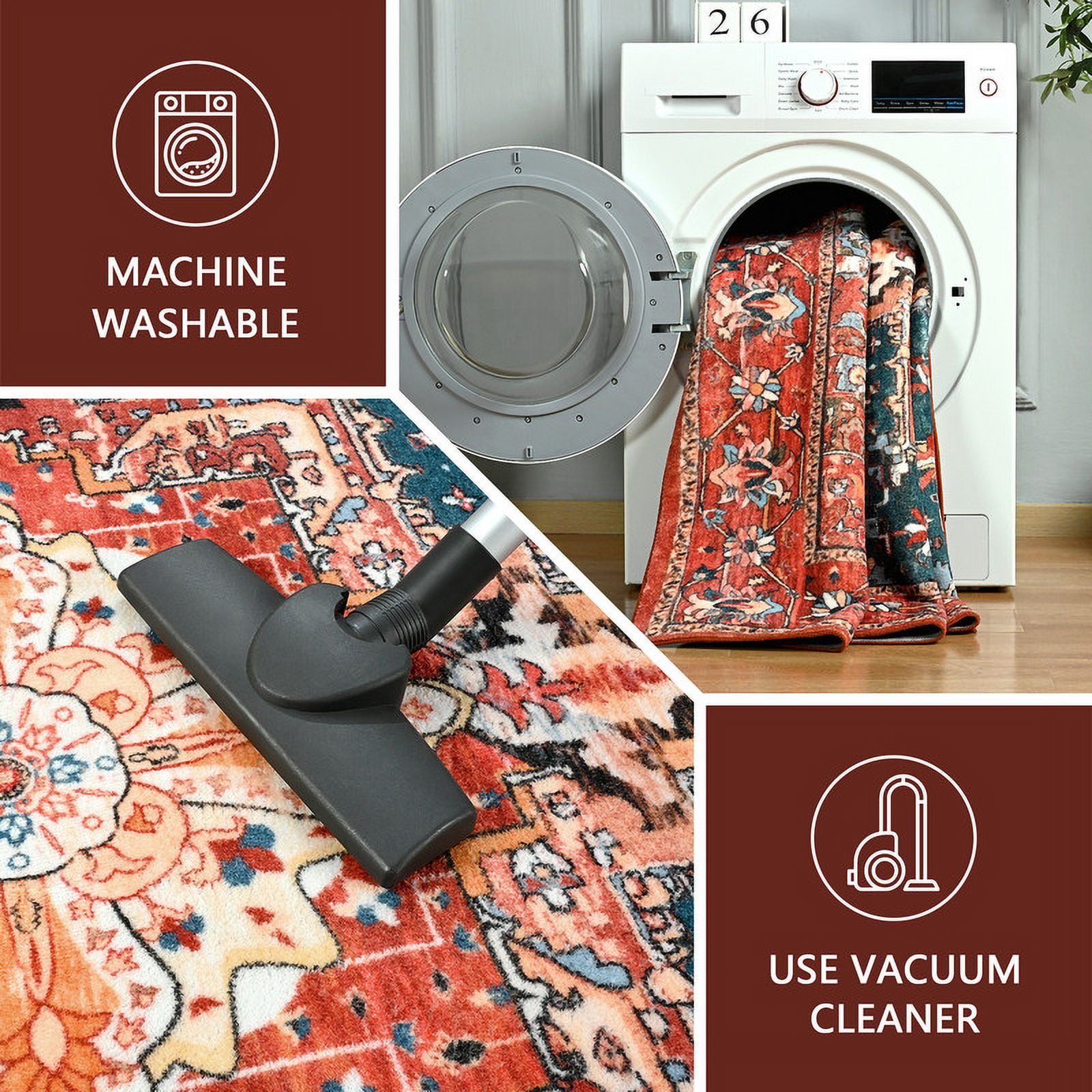 TWINNIS Bohemian Style Indoor Area Rug, Non-Slip Living Room Carpet, Red, 4' x 6'