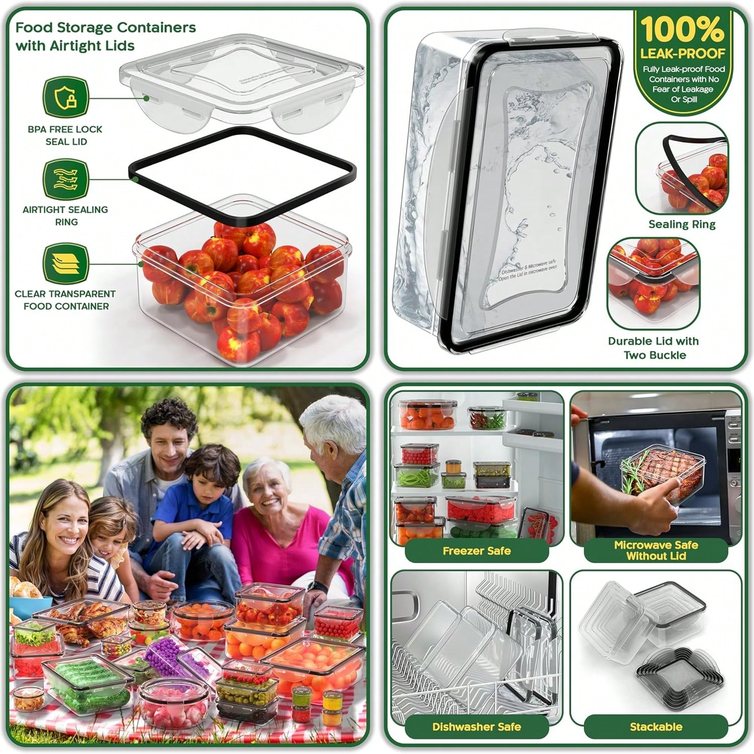 48-Piece Deluxe Food Storage Containers Set - Airtight, BPA-Free, Easy-Snap Lids, and Stackable - Includes 24 Containers, 24 Lids, Free Labels, and Marker for Pantry and Kitchen Organization