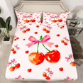 thumbnail image 2 of Homewish Red Cherry Queen Sheet Set (4-Piece) Pink Bowtie Cartoon Decor For Teens, 2 of 7