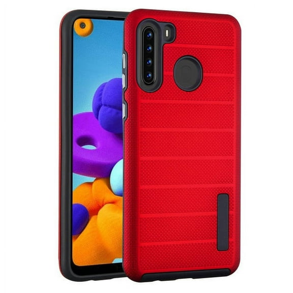 Samsung Galaxy A21 Case Drop-Protection Hard PC   Soft TPU Hybrid Impact Heavy Duty Dual Layers Body Protective Textured Anti Slip Armor Rubber Rugged Cover RED Case for Samsung Galaxy A21 (2020)