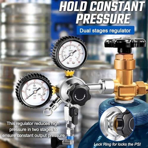 CO2 Regulator for Kegerator CO2 Regulator Beer Keg Regulator CO2 Kegerator Regulator CGA-320 Co2 Tank Regulator Dual Stage CO2 Regulator Kegerator Parts Draft Beer Regulator Gauges