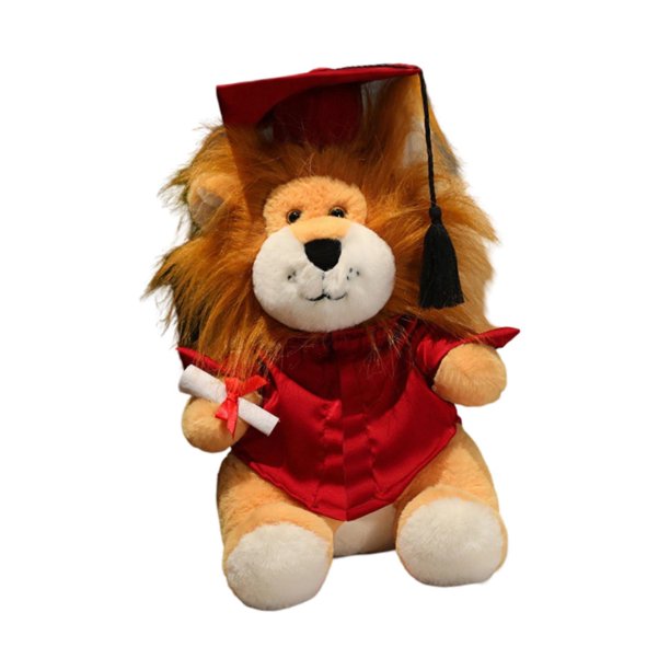 Graduation Lion Doll de 14 pulgadas Ornamento único portátil para dormitorio Amigo de niños Rojo