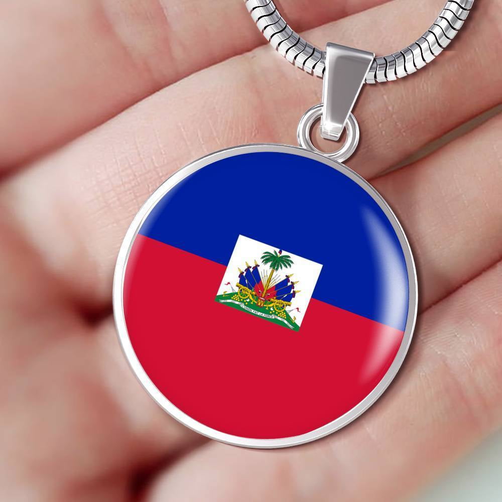 GiftJewelryShop Ancient Style Silver Plate Haiti Flag Floral Hoop Charm Pendant Necklace 