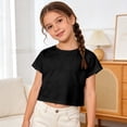 thumbnail image 2 of Tfken Summer Girls Tshirts Solid Color Short Sleeve Crew Neck Tops Casual Daily Wear Children Soft T-Shirts Black Size 5-6 Years, 2 of 4