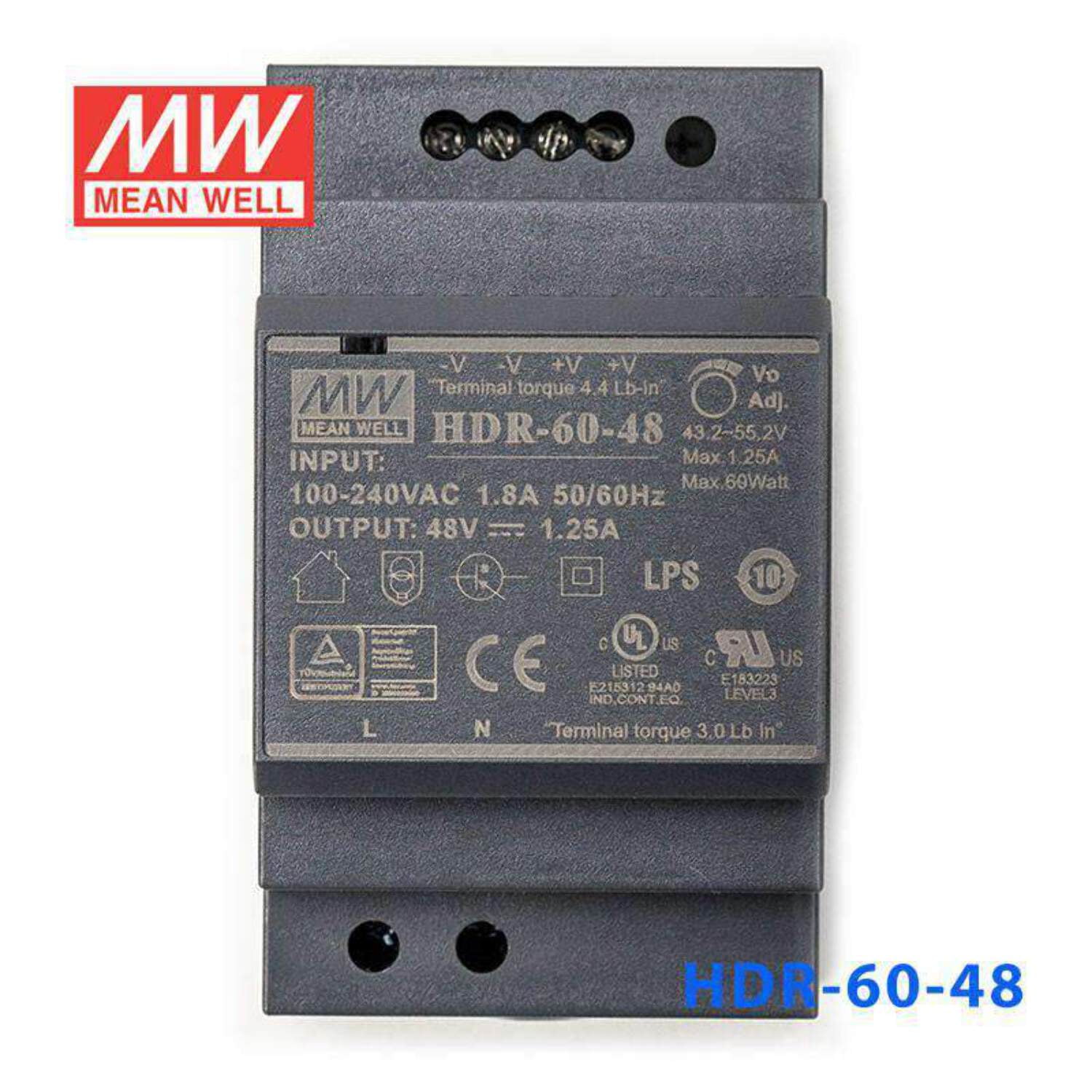 Mean Well HDR-60-48 Ultra Slim Step Shape Power Supply 60W 48V - DIN Rail