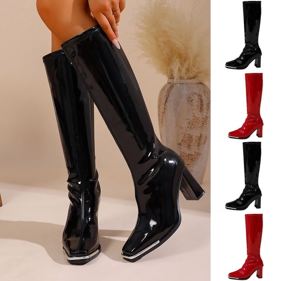 YTCAMLO Womens Knee High Boots Vintage Pointed Toe Block Heeled Disco Long Boots Comfortable Fall Winter Dress Gogo Boot