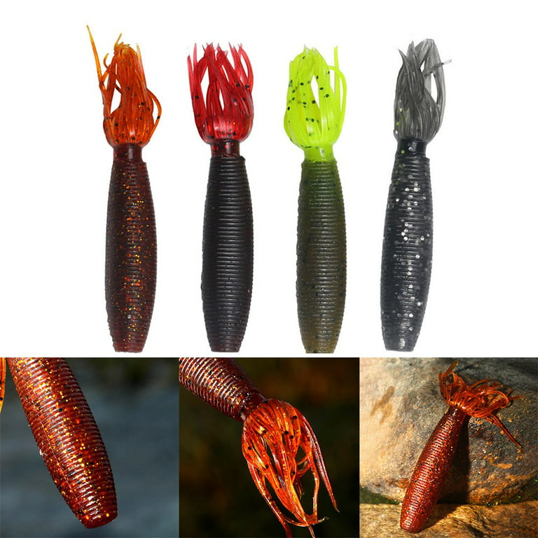Silicone Rubber Soft Fishing Lures Artificial Fish Lures Baits With Hooks  Grey&orange S
