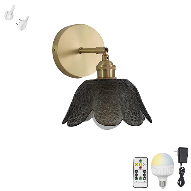 FSLIVING Rechargeable Battery Operated LED Wall Sconces Black Glass Shade